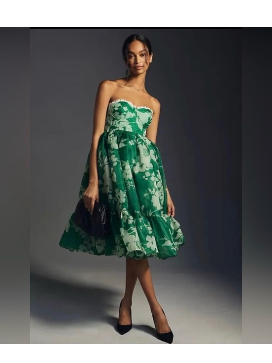 Selkie Dresses & Skirts - Anthropologie Selkie Floral Corset Dress Puff Hem Green Tea Party Size XL NWT